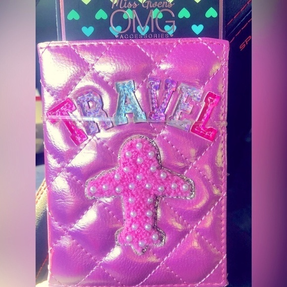 Handbags - Quilted Iridescent Pink Passport Holder Wallet ‘Travel’ Patch passport wallet
